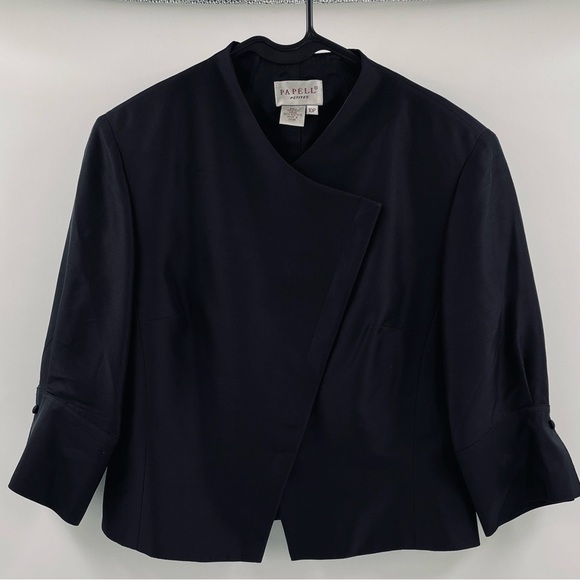 Papell Black 100% Silk Button Hidden Placard Button Detail Sleeve Top Shirt - Picture 1 of 9